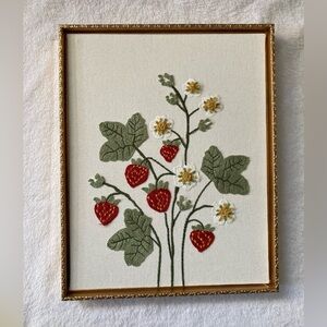 Floral and Strawberry Embroidered Wall Art